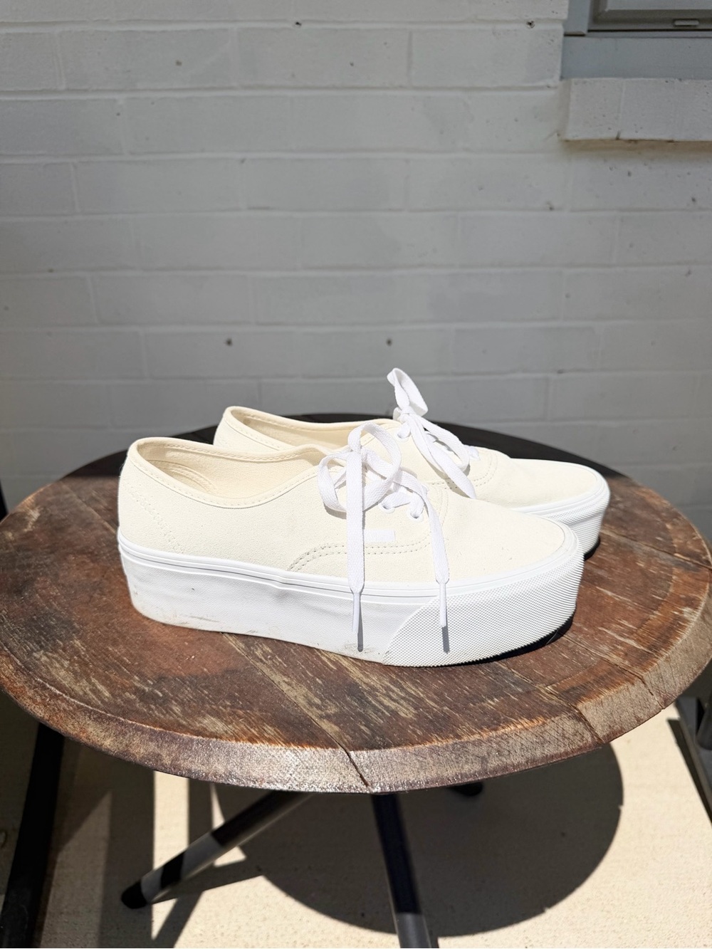 Women's Vans Cream Platform Canvas Sneakers